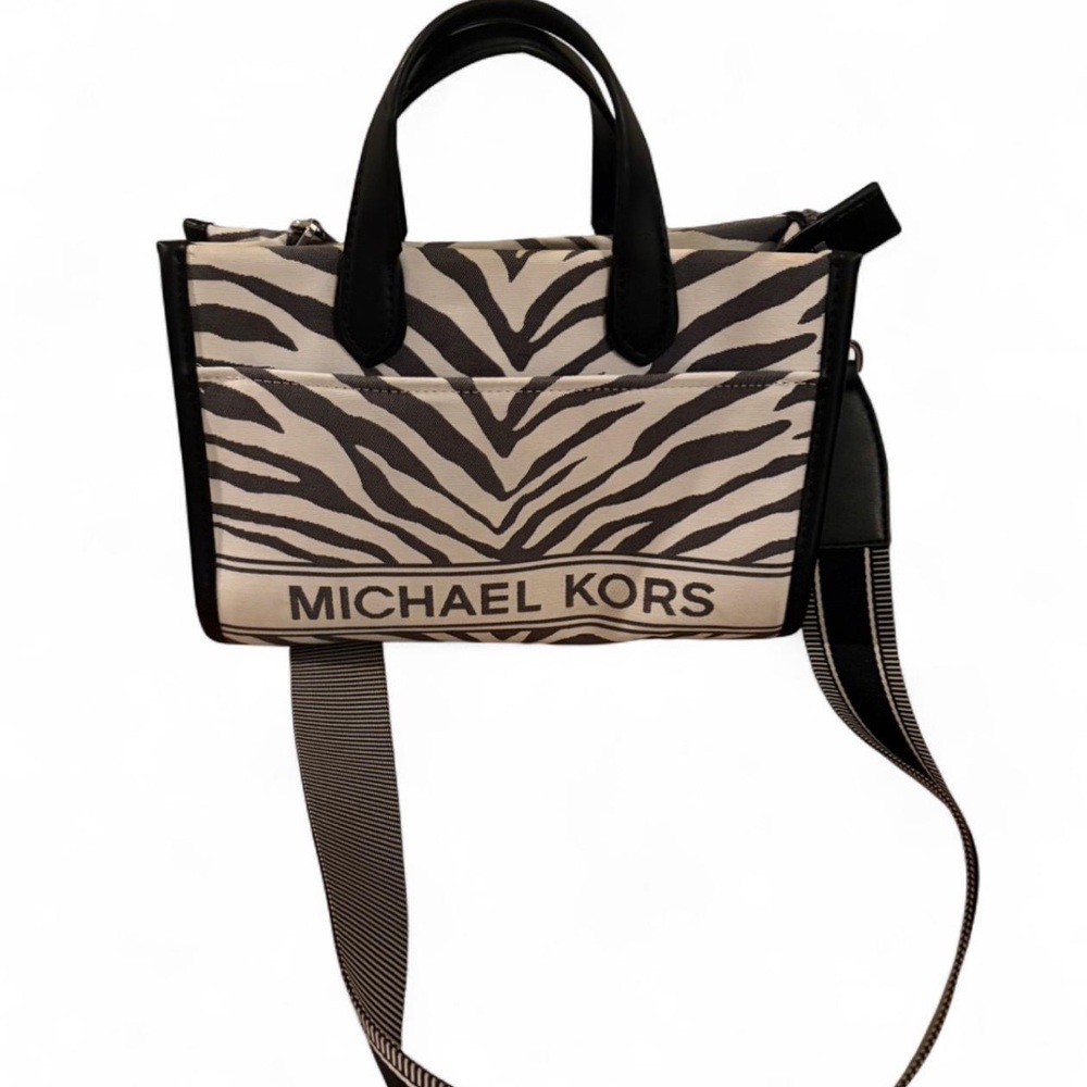 Michael Kors Black & Cream Zebra Stripe Canvas Tote